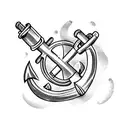 an anchor holding a dumbbell with rope doodle tattoo design idea