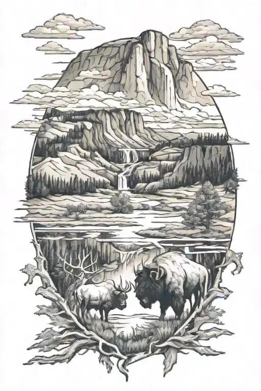Yellowstone national park scene tattoo design idea