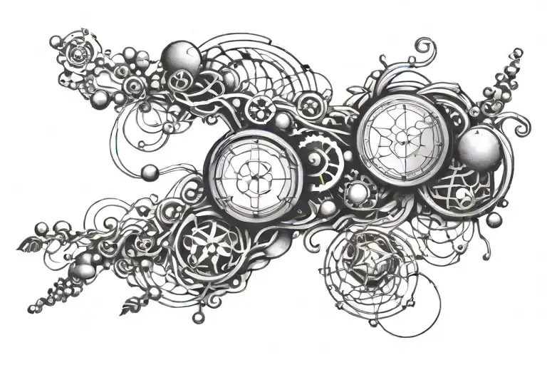 Estrogen & progesterone molecules around wrist growing up arm slightly tattoo design idea