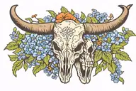 longhorn skull with bluebonnets   tattoo design idea