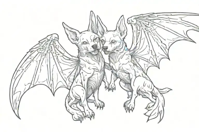 two headed dog with bat wings   tattoo design idea