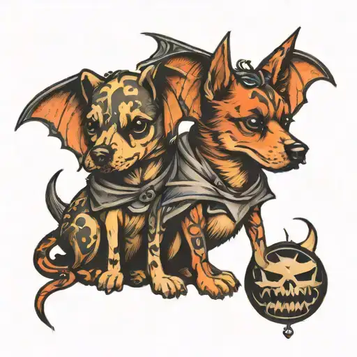 con joined dogs with bat wings   tattoo design idea