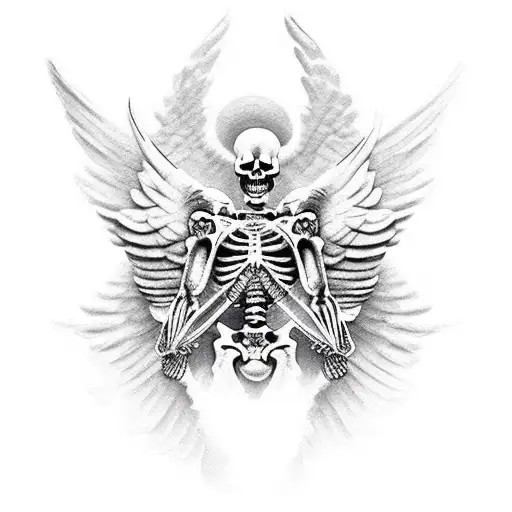 skeleton statues Icarus Lucifer angels  tattoo design idea