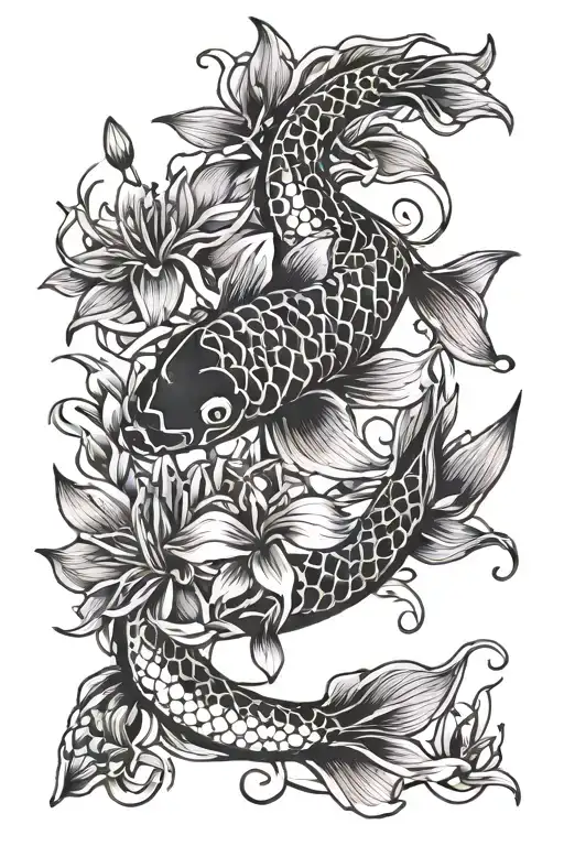 koi fish and spider lily tattoo design idea
