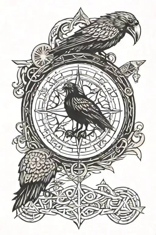 viking compass, raven, valknut, motorcycle tattoo design idea