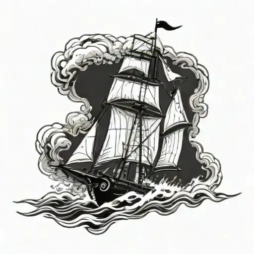 old sailboat on fire  tattoo design idea