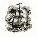 old sailboat on fire  tattoo design idea