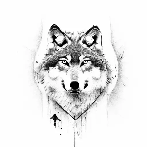 wolf and forest tattoo design idea