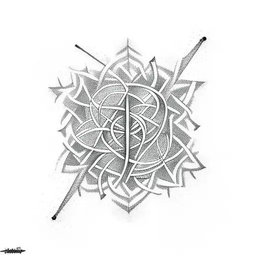 An abstract minimalist tattoo of musical notes intertwined with snowflakes, representing the harmony between music and snowboarding tattoo design idea