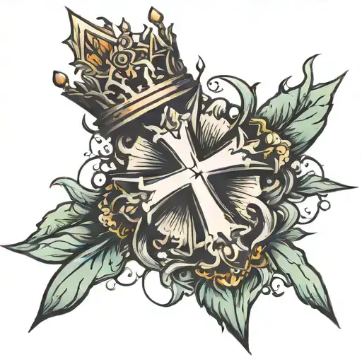 cross with thorn crown tattoo design idea