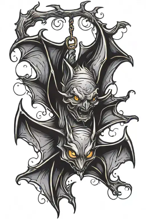 bat hanging upside down tattoo design idea