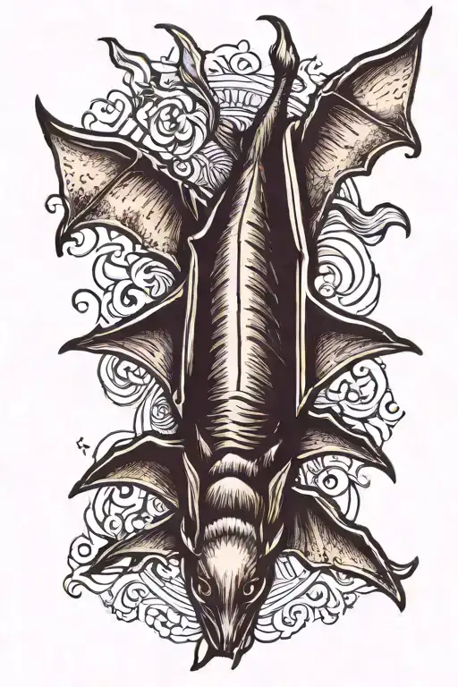 bat hanging upside down tattoo design idea