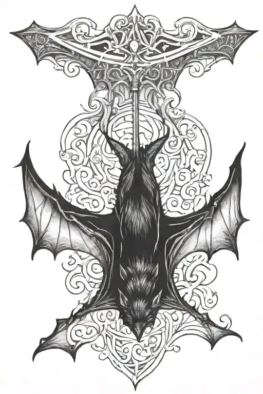 Bat hanging upside down tattoo design idea