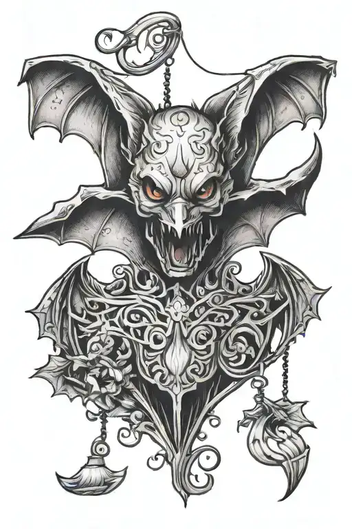 Bat hanging tattoo design idea