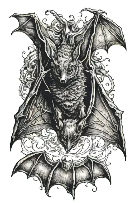 Bat hanging tattoo design idea