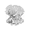 Forest with night sky and deer tattoo design idea