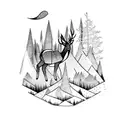 Forest with night sky and deer tattoo design idea