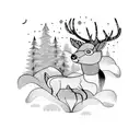 Forest with night sky and deer tattoo design idea