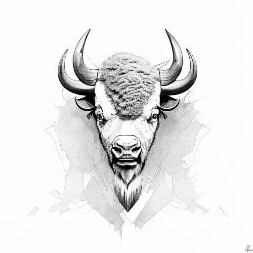 mirror and buffalo horn tattoo design idea