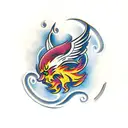 Phoenix and wolf tattoo design idea