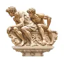 Discobolus, The Thinker, and Atlas sculptures and statues sitting back to back on a Marble Roman Architecture platform tattoo design idea