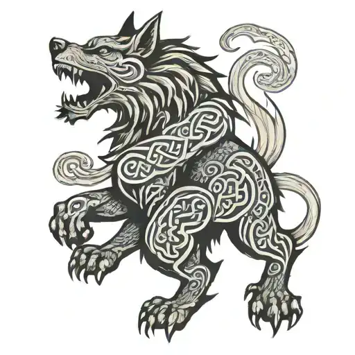 fenrir with intertwined celtic knotwork tattoo design idea