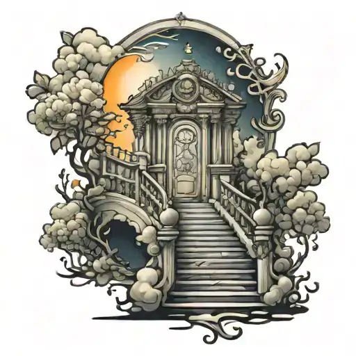 pearly gates and stairs tattoo design idea
