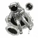 An astronaut floating in space taking a picture of a black hole tattoo design idea
