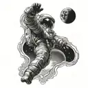 An astronaut floating in space taking a picture of a black hole tattoo design idea