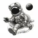 An astronaut floating in space taking a picture of a black hole tattoo design idea