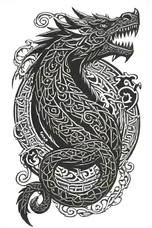 The Norse dragon Nidhögg with nordic runes etched into its skin.  tattoo design idea
