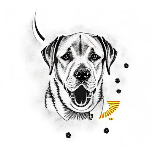 A labrador dog wearing a Galatasaray jersey and holding a joint tattoo design idea