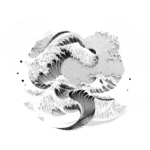 Japanese wave, duck, phrase : priceless not cheap  tattoo design idea