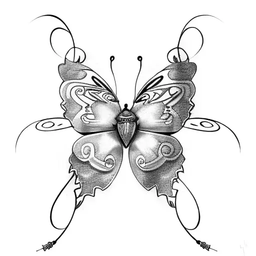 half butterfly with maori design and spider tattoo design idea