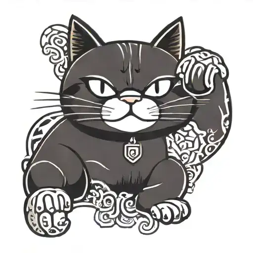 A traditional Japanese lucky cat with a modern twist representing success and ambition tattoo design idea