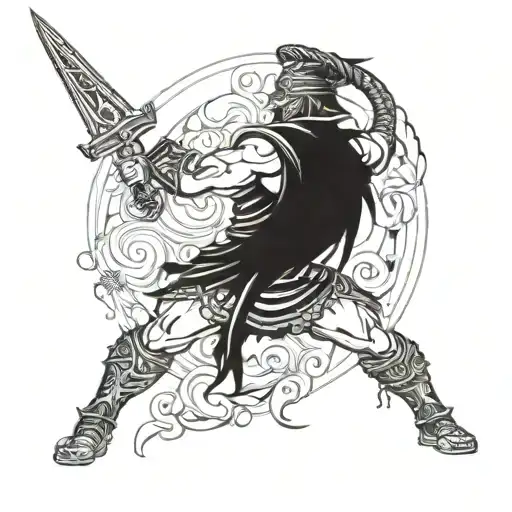 A warrior battling their inner demons tattoo design idea