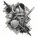 Design a tattoo showcasing a blend of Japanese samurai armor and Nordic Viking symbols to symbolize strength and resilience in your career as a construction engineer tattoo design idea