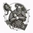 Design a tattoo showcasing a blend of Japanese samurai armor and Nordic Viking symbols to symbolize strength and resilience in your career as a construction engineer tattoo design idea