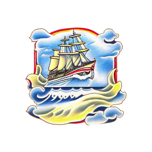Clipper ship with pinups tattoo design idea