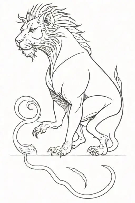 minimalist chimera standing on his feet. only the different heads are detailed tattoo design idea