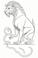 minimalist chimera standing on his feet. only the different heads are detailed tattoo design idea