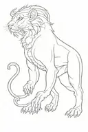 minimalist chimera standing on his feet. only the different heads are detailed tattoo design idea