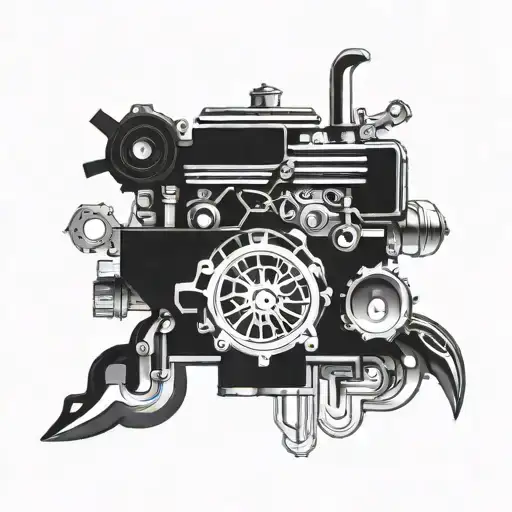 Incorporate elements of a car engine into a mandala design, symbolizing the harmony between passion for cars and inner calm tattoo design idea