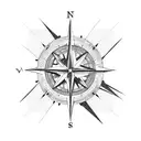 mountains and waves inside the compass black and white tattoo design idea