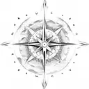 mountains and waves inside the compass black and white tattoo design idea