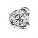 mountains and waves inside compass black and white tattoo design idea