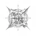 mountains and waves inside compass black and white tattoo design idea