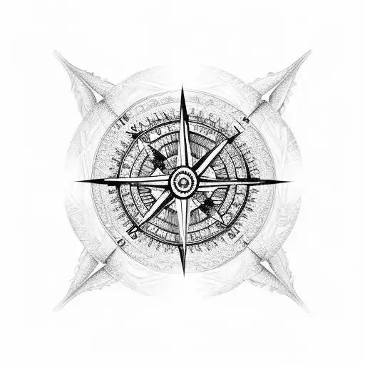 A Norse compass intertwined with a mandala design, with crows flying around it tattoo design idea