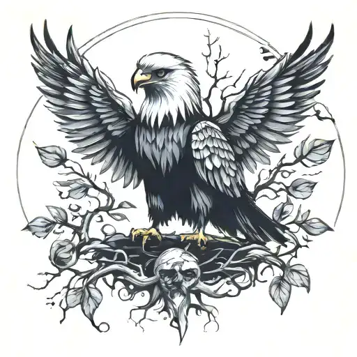 poison eagle tree tattoo design idea