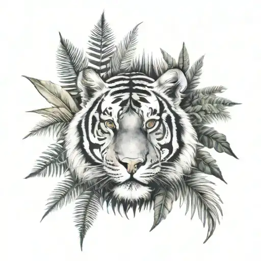 labyrinth, bengal tiger and cycas plant tattoo design idea